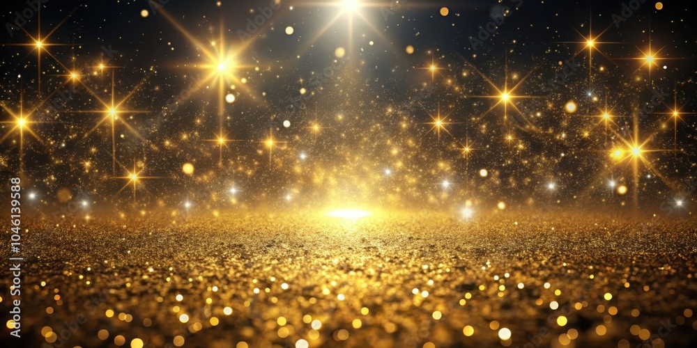 Naklejka premium A Glittering Background of Golden Stars and Sparkle with a Depth of Field Effect