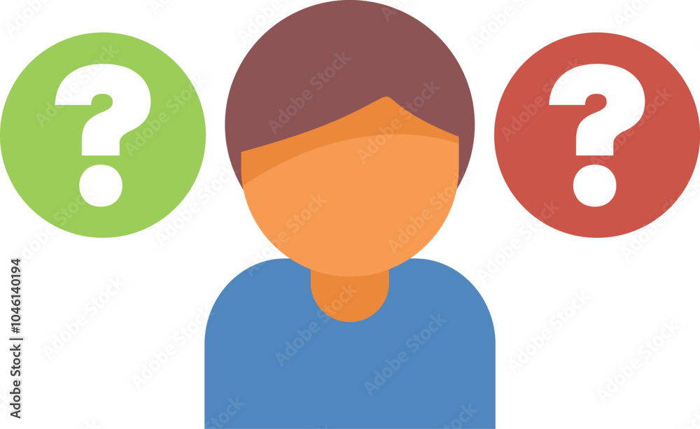 Concept of decision making process, a person choosing between two options represented by question marks Concept of decision making process, a person choosing between two options represented by question marks