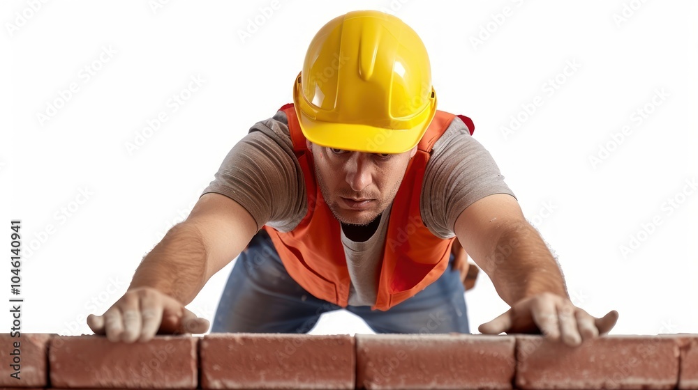Construction Worker Building a Brick Wall