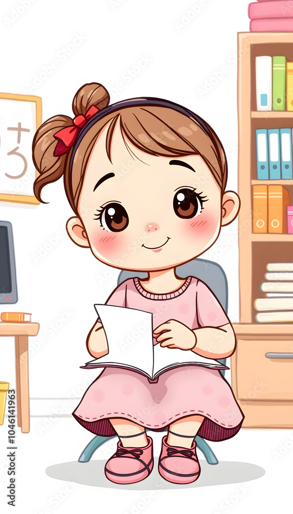 Cute little girl learning to count at private teacher's office isolated with white highlights, png Cute little girl learning to count at private teacher's office isolated with white highlights, png