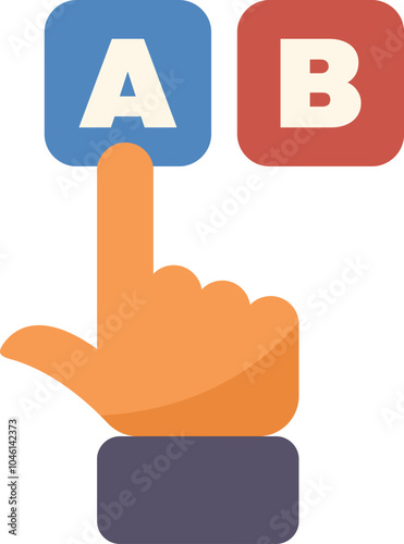 Hand with index finger is pushing button a, making a choice or taking a decision concept