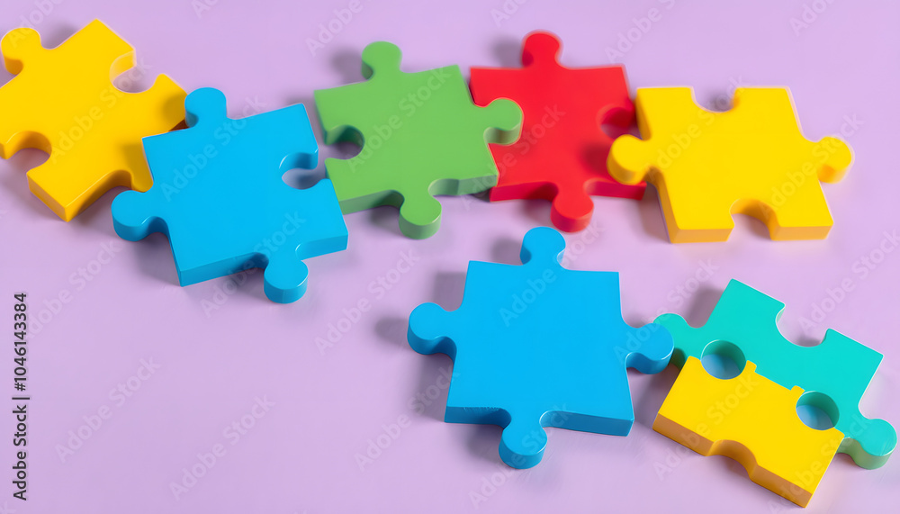 Colorful puzzle pieces on lilac background. Concept of autistic disorder isolated with white highlights, png Colorful puzzle pieces on lilac background. Concept of autistic disorder isolated with white highlights, png