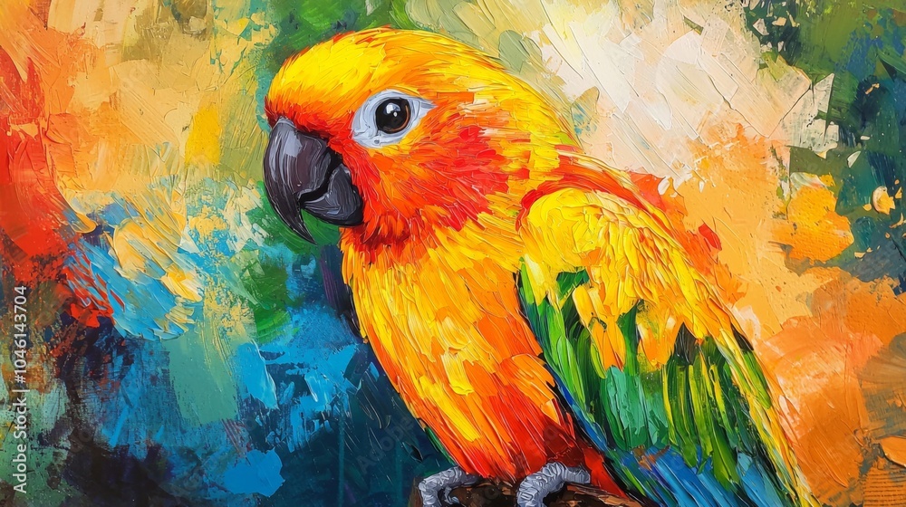 Fototapeta premium Radiant Sun conure with bright orange and yellow feathers
