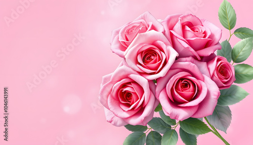 Composition of roses on pink background isolated with white highlights, png