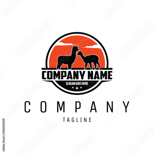 logo of two alpacas silhouette. isolated white background amazing twilight view. best for logo, badge, emblem, icon, sticker design. available in eps 10