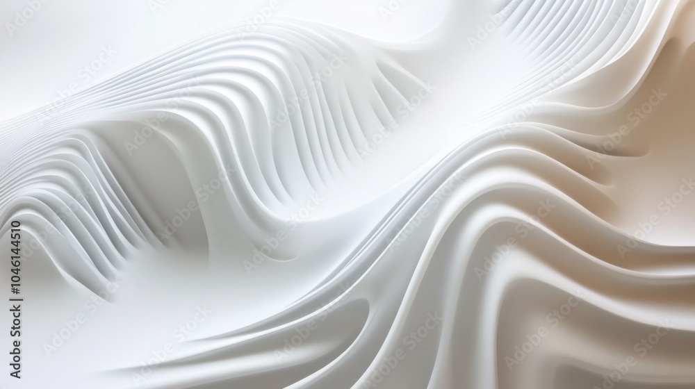 Flowing wave-like patterns gracefully illustrate a textured, minimalist design. The subtle gradients blend seamlessly, creating a modern and sophisticated atmosphere that feels tranquil and refined.