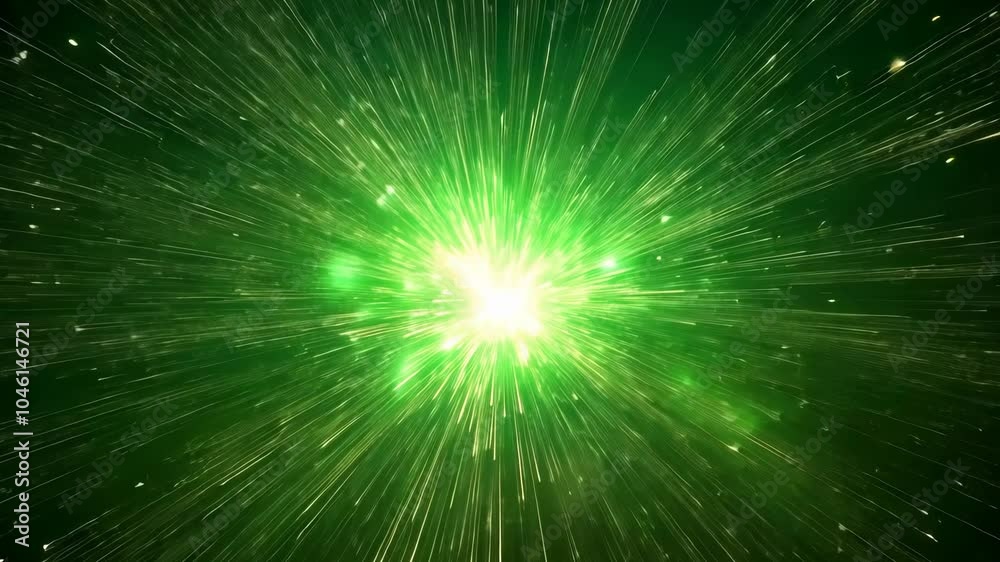 A bright green explosion, with a white core, bursts outward from a black background A bright green explosion, with a white core, bursts outward from a black background