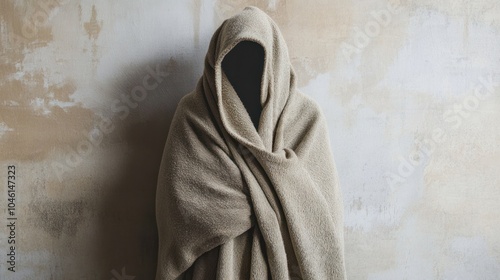 Depression awareness campaign, showing a person wrapped in a blanket, feeling lonely photo