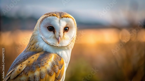 White Barn Owl in Bohemian Moravian Highlands staring at camera with leading lines photo