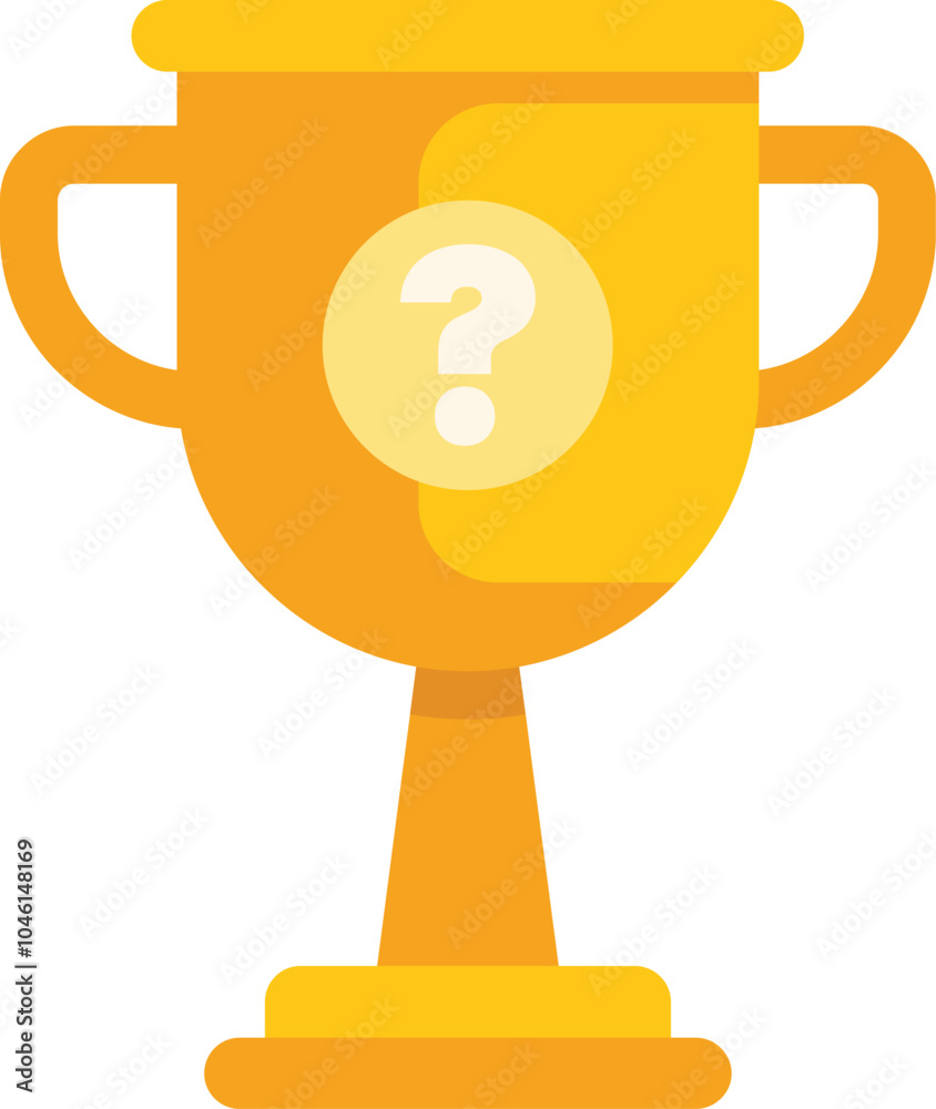 Golden trophy cup with a question mark on it, representing the mystery surrounding the winner of a competition