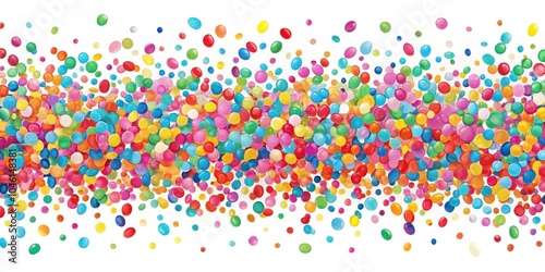 A vibrant cascade of colorful round confetti against a pure white backdrop, creating a festive and playful atmosphere.