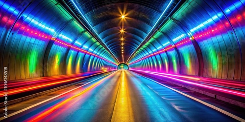 A Tunnel of Light and Speed, Where Vivid Colors Reflect on the Wet Pavement, Creating a Stunning Symphony of Motion