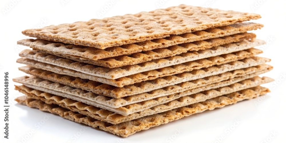 A stack of crispy, rectangular crackers arranged in a neat pile, highlighting the textures and patterns of each individual cracker. A stack of crispy, rectangular crackers arranged in a neat pile, highlighting the textures and patterns of each individual cracker.