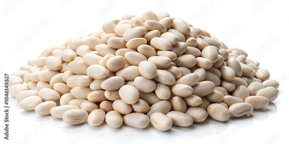 Fototapeta premium White beans on white background with forced perspective