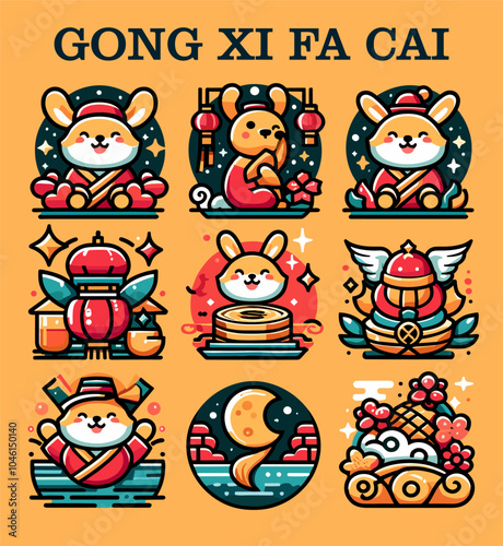 set gong xi fa cai icon. Chinese years element vector photo