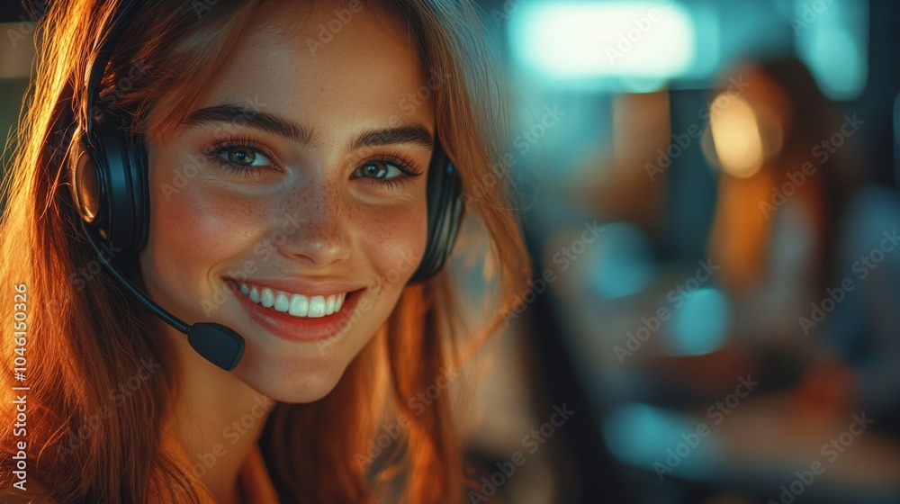 Young woman with headset in customer support Young woman with headset in customer support