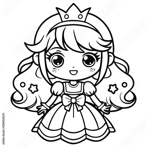 Delightful kawaii princess doodle colouring page featuring cute chibi anime characters. Perfect for manga fans and creative fun!