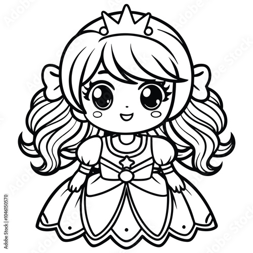 Delightful kawaii princess doodle colouring page featuring cute chibi anime characters. Perfect for manga fans and creative fun!