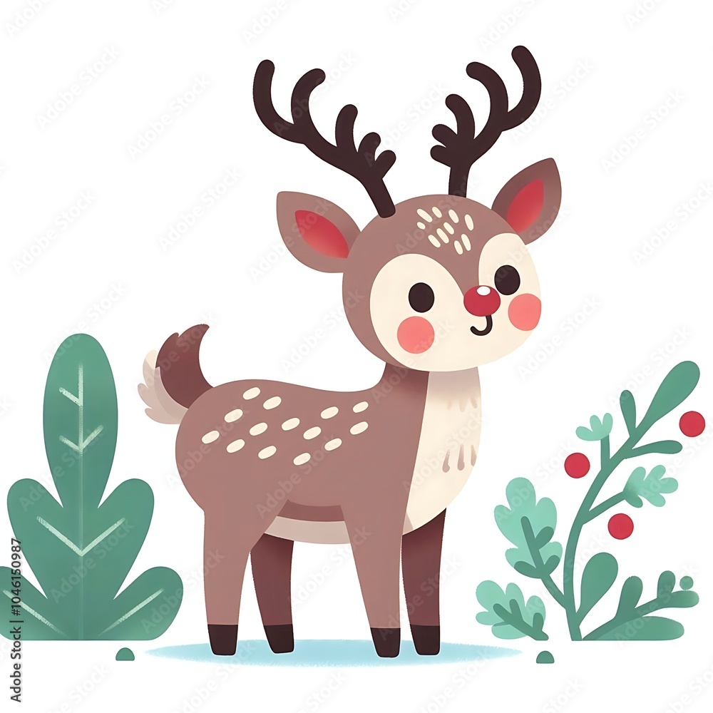 Flat, isolated illustration of a standing reindeer with large antlers. The design features smooth lines, a neutral brown color, and a simple yet elegant profile, evoking holiday themes. Flat, isolated illustration of a standing reindeer with large antlers. The design features smooth lines, a neutral brown color, and a simple yet elegant profile, evoking holiday themes.
