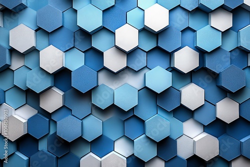 Abstract background with a repeating pattern of white and blue hexagons.