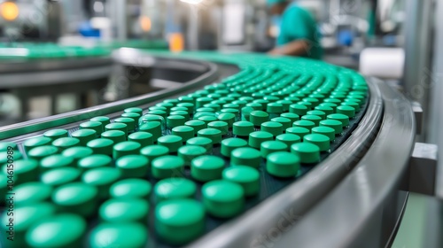 A pharmaceutical plant producing pills and capsules with strict quality control, pharmaceutical production, medical manufacturing photo