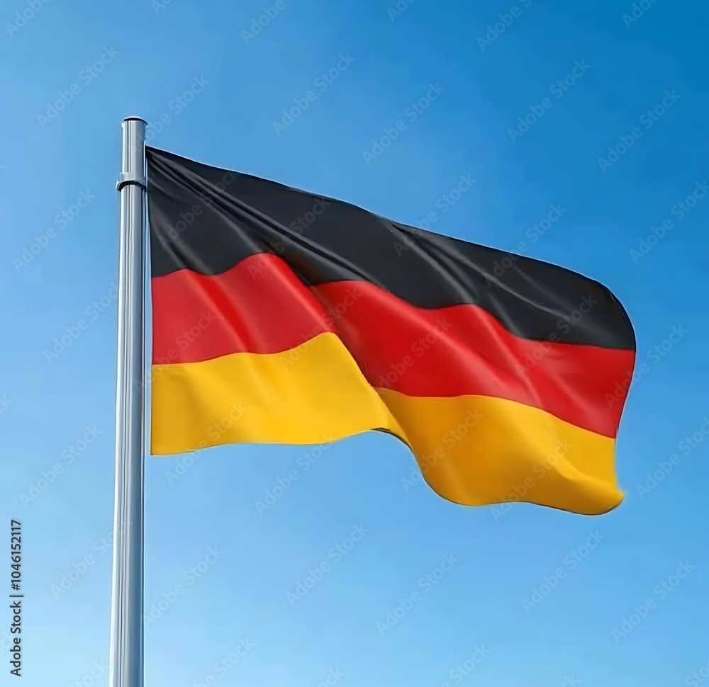 German Flag Waving in the Sky - National Symbol of Germany German Flag Waving in the Sky - National Symbol of Germany