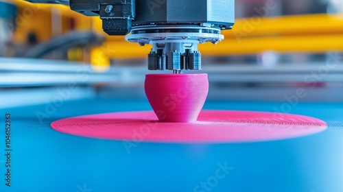 A 3D printer creating a complex part layer by layer, symbolizing additive manufacturing, 3D printing production, technology manufacturing photo