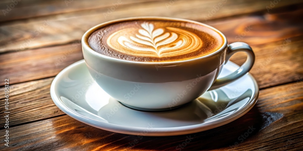 A warm cup of latte art on a rustic wooden table, inviting a moment of tranquility and indulgence A warm cup of latte art on a rustic wooden table, inviting a moment of tranquility and indulgence
