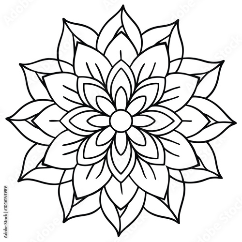 Elegant black and white floral pattern colouring page designed for adults, promoting relaxation and creativity.