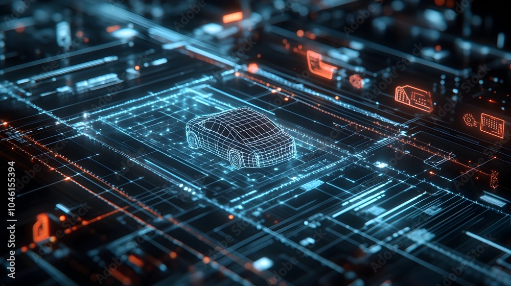 Fototapeta premium Intricately designed digital wireframe blueprint showcasing the complexity and potential of futuristic technological innovations and advancements