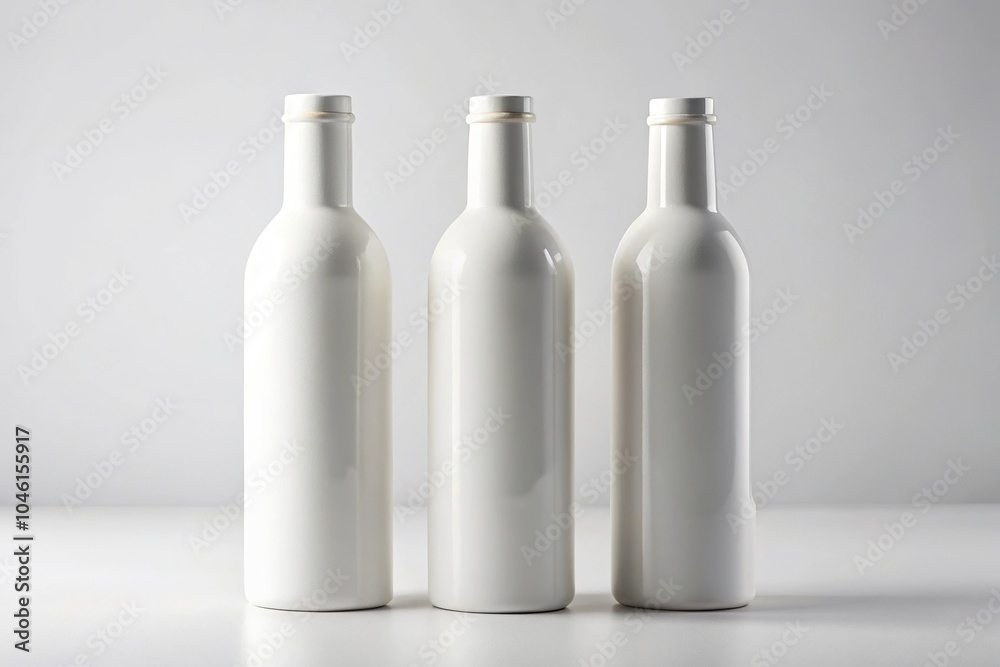 White Bottle Trio Mockup Presentation with Soft Shadows Close-Up White Bottle Trio Mockup Presentation with Soft Shadows Close-Up