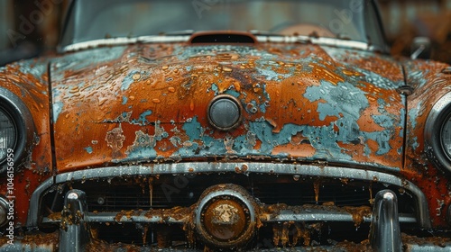 Rustic Vintage Car Front with Weathered Metal Texture and Patina photo