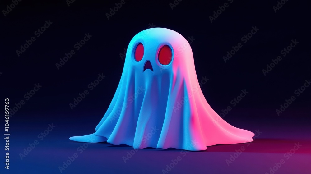 Colorful cartoon ghost with red eyes, set on a dark background. Perfect for Halloween-themed designs. Colorful cartoon ghost with red eyes, set on a dark background. Perfect for Halloween-themed designs.