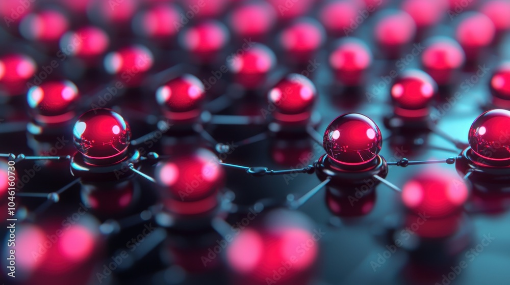 Close-up view of red molecular structures on a dark surface, showcasing intricate chemical connections. Close-up view of red molecular structures on a dark surface, showcasing intricate chemical connections.