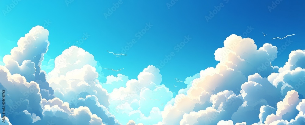 A bright blue sky filled with fluffy white clouds. A bright blue sky filled with fluffy white clouds.