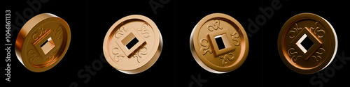 Set of Chinese Lunar Snake Gold Coins 3D Illustration