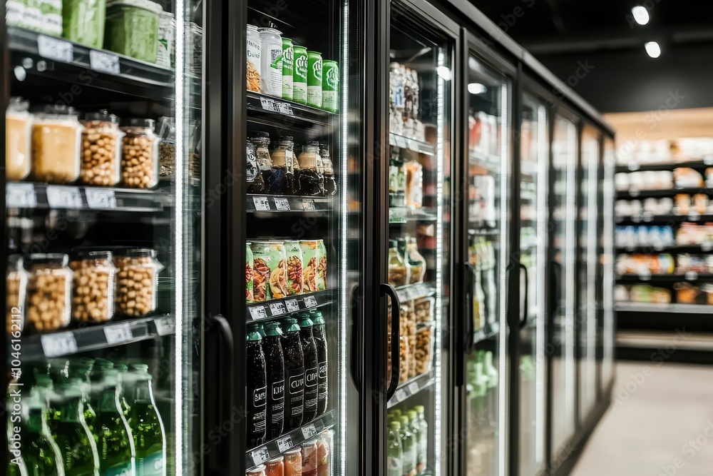 Fototapeta premium Modern Freezer Section in Futuristic Supermarket