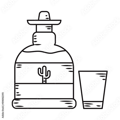 Hand-drawn tequila bottle icon with shot glass Vector