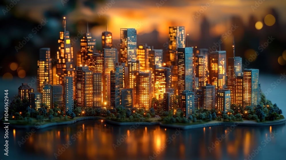 Obraz premium A miniature cityscape illuminated at dusk, showcasing urban beauty.