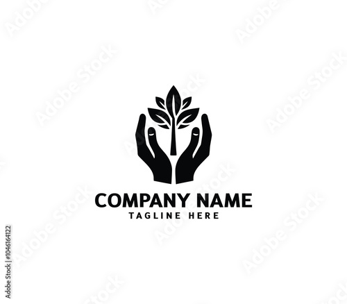 Vector healing hands logo with tree. Tree hand logo concept. Eco friendly healthy lifestyle logo
