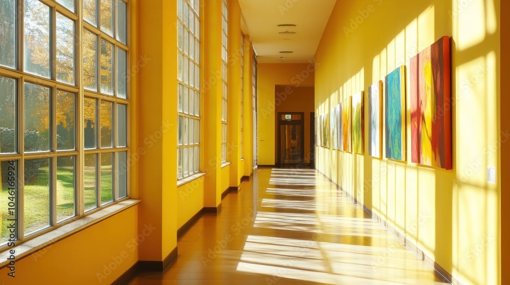 Fototapeta premium Sunlit Gallery Corridor