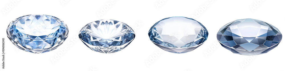 Various cut gemstones with a sparkling blue hue, isolated on a white background. transparent background