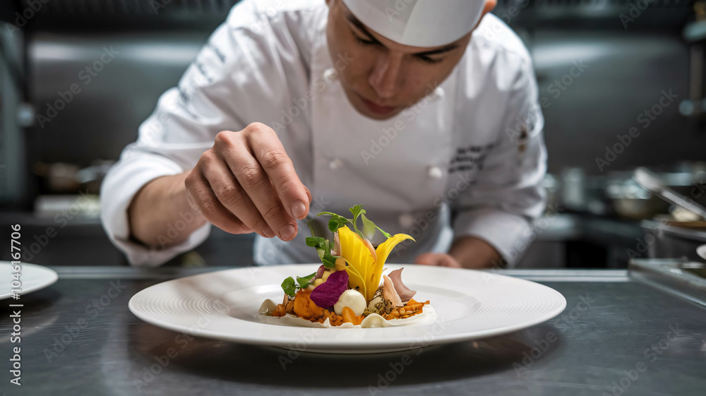 Gourmet dishes are created by a chef with culinary talent. Food photography in a restaurant kitchen.
Gourmet dishes are created by a chef with culinary talent. Food photography in a restaurant kitchen.
