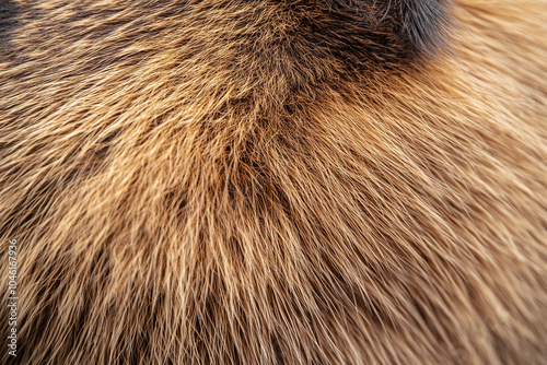 Close-up of a marmot's fluffy, brown fur, with soft texture details. photo