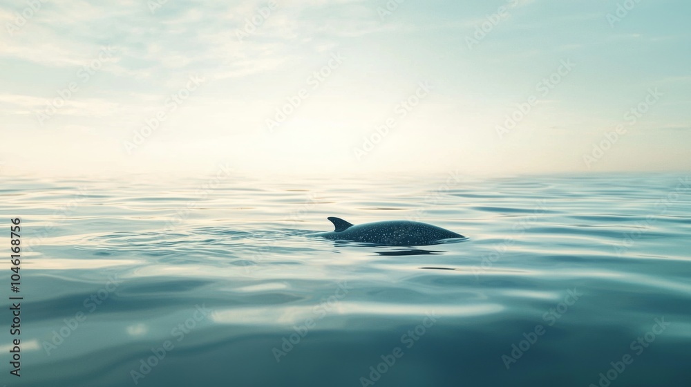 Naklejka premium Dreamy Narwhal - Narwhal swimming in a calm ocean