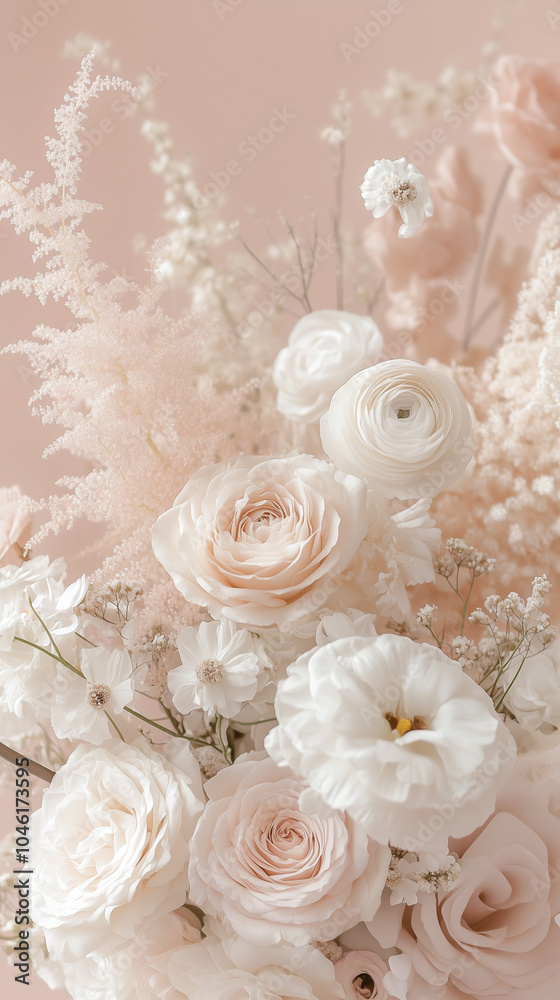 Fototapeta premium Aesthetic Phone Background of a White Flower Bouquet. Phone wallpaper.