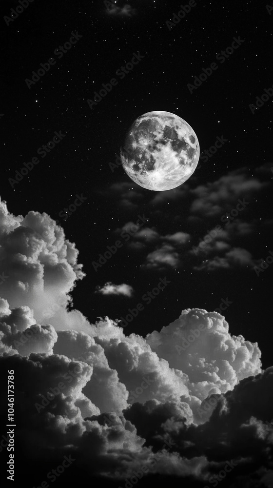 Aesthetic Black and White Phone Wallpaper of the Moon, Clouds, Night Sky, and Stars. Aesthetic Black and White Phone Wallpaper of the Moon, Clouds, Night Sky, and Stars.