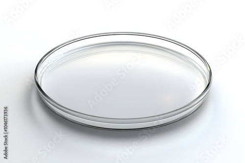 A single Petri dish with a sample inside, set against a white background. Clean and simple, perfect for laboratory or research stock images.