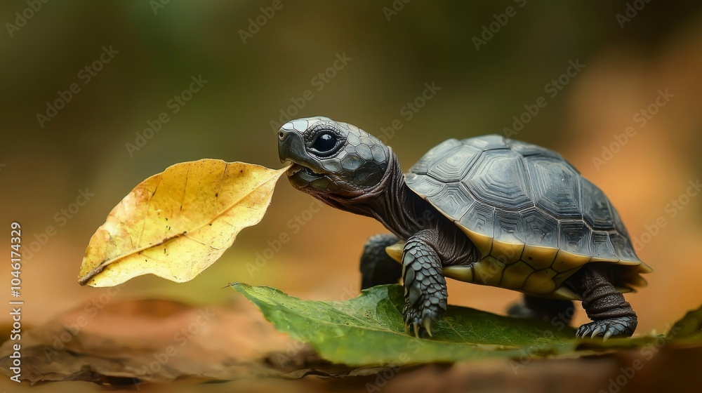 Tiny Tortoise - Baby tortoise munching on a leaf Tiny Tortoise - Baby tortoise munching on a leaf