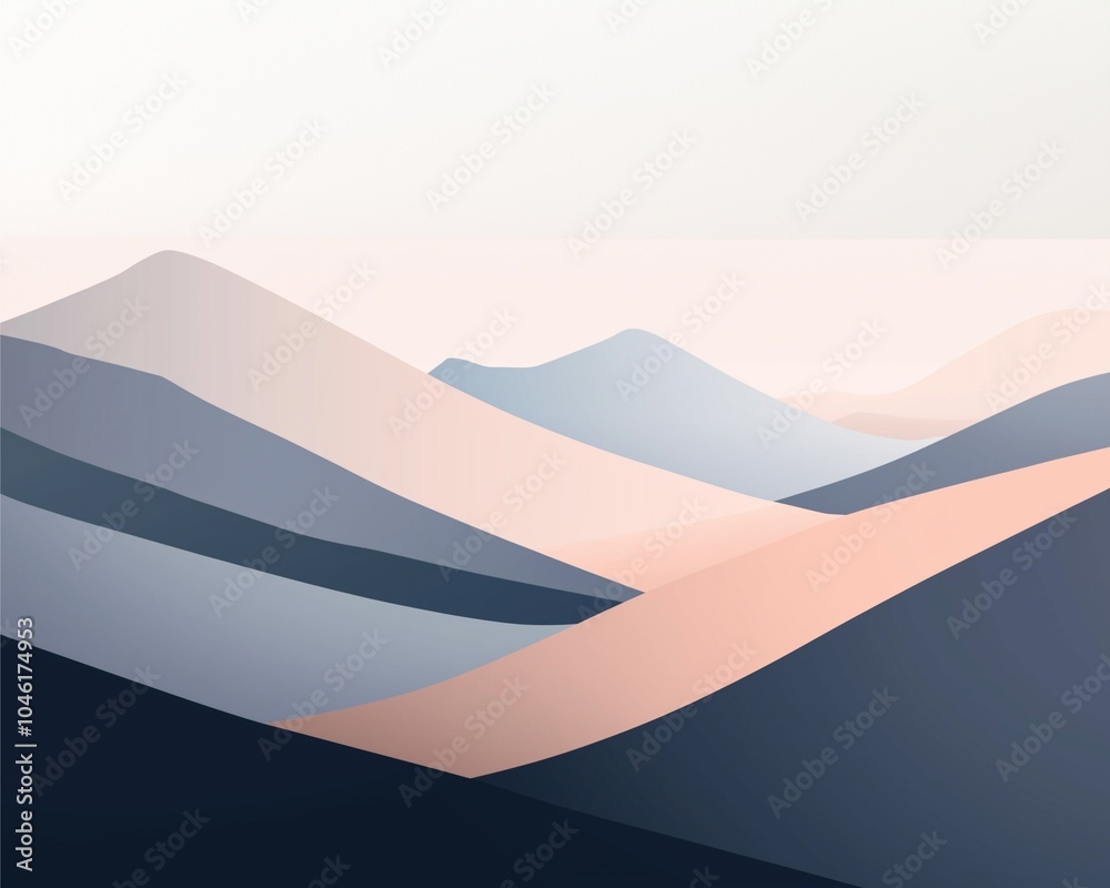 Obraz premium An abstract and minimalist style of mountain landscape in soft, muted tones of lavender, peach, and dusty blue. 